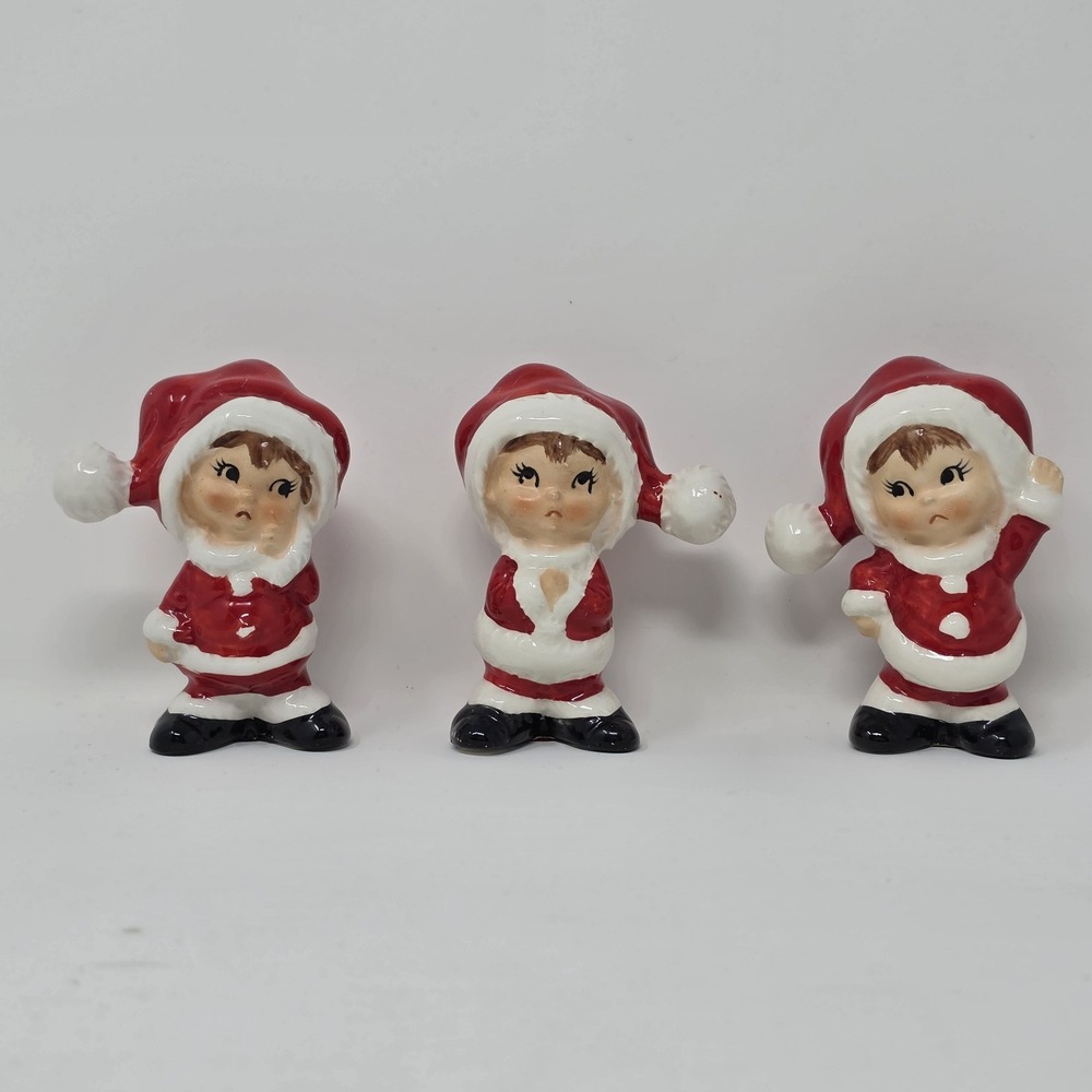 Lot of 3 Vintage Lefton Santa Boy Elf Pixie Noel Kids Figurines ~ 1950s Japan